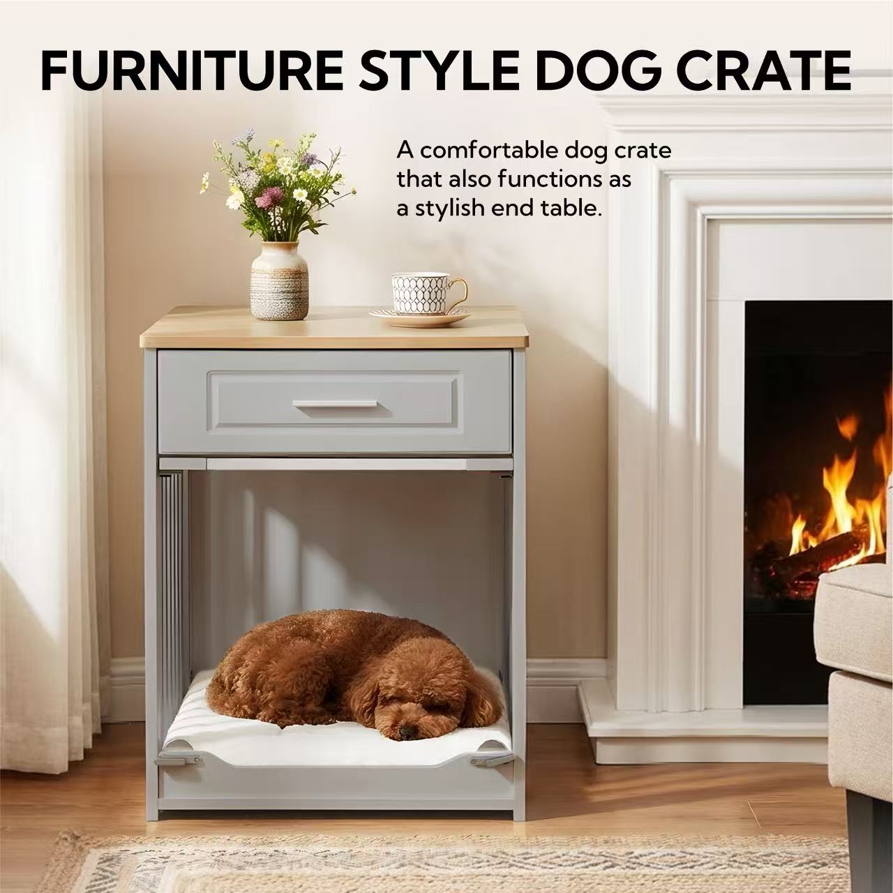 Dog crate in bedroom