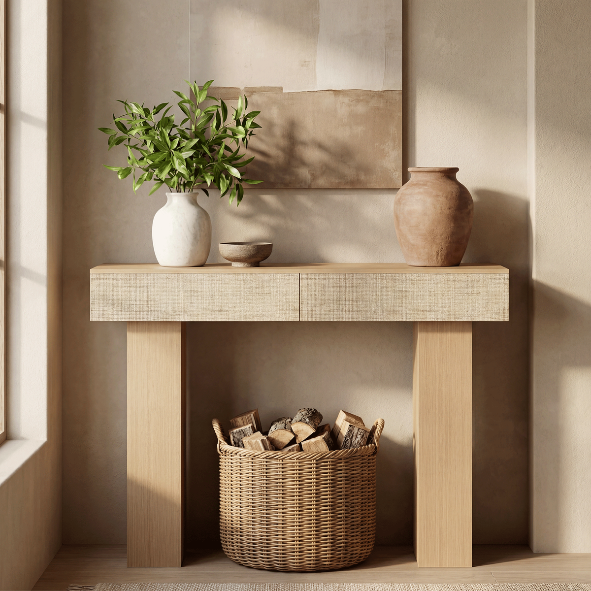 Rattan console table